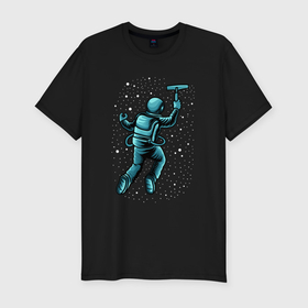 Мужская футболка хлопок Slim с принтом Астронавт счищает звезды в Курске, 92% хлопок, 8% лайкра | приталенный силуэт, круглый вырез ворота, длина до линии бедра, короткий рукав | 