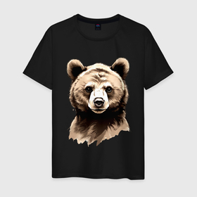 Мужская футболка хлопок с принтом Голова медведя bear head в Екатеринбурге, 100% хлопок | прямой крой, круглый вырез горловины, длина до линии бедер, слегка спущенное плечо. | 