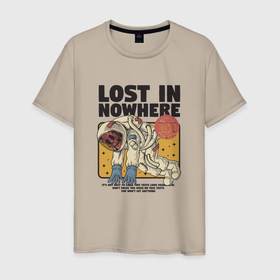 Мужская футболка хлопок с принтом Потерянный астронавт , 100% хлопок | прямой крой, круглый вырез горловины, длина до линии бедер, слегка спущенное плечо. | 