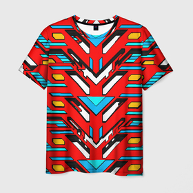 Мужская футболка 3D с принтом Красно синяя техно броня в Петрозаводске, 100% полиэфир | прямой крой, круглый вырез горловины, длина до линии бедер | 
