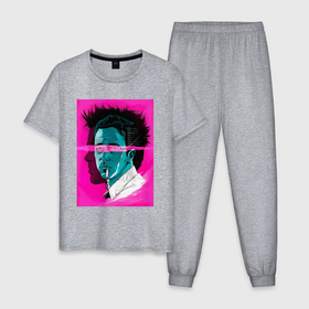 Мужская пижама хлопок с принтом Fight club pink poster , 100% хлопок | брюки и футболка прямого кроя, без карманов, на брюках мягкая резинка на поясе и по низу штанин
 | Тематика изображения на принте: 