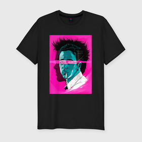 Мужская футболка хлопок Slim с принтом Fight club pink poster в Санкт-Петербурге, 92% хлопок, 8% лайкра | приталенный силуэт, круглый вырез ворота, длина до линии бедра, короткий рукав | Тематика изображения на принте: 
