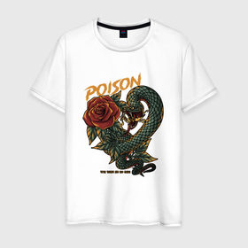 Мужская футболка хлопок с принтом Яд гадюки и красные розы в Новосибирске, 100% хлопок | прямой крой, круглый вырез горловины, длина до линии бедер, слегка спущенное плечо. | Тематика изображения на принте: 