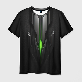 Мужская футболка 3D с принтом Зеленая объемная абстракция в  стиле nvidia на черном фоне в Кировске, 100% полиэфир | прямой крой, круглый вырез горловины, длина до линии бедер | Тематика изображения на принте: 