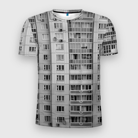 Мужская футболка 3D Slim с принтом Эстетика панельки в Санкт-Петербурге, 100% полиэстер с улучшенными характеристиками | приталенный силуэт, круглая горловина, широкие плечи, сужается к линии бедра | Тематика изображения на принте: 