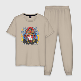 Мужская пижама хлопок с принтом Храбрая девушка воин в Новосибирске, 100% хлопок | брюки и футболка прямого кроя, без карманов, на брюках мягкая резинка на поясе и по низу штанин
 | 
