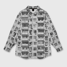 Мужская рубашка oversize 3D с принтом Панелька в черно белых тонах в Курске,  |  | 