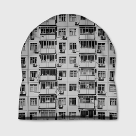Шапка 3D с принтом Панелька в черно белых тонах в Санкт-Петербурге, 100% полиэстер | универсальный размер, печать по всей поверхности изделия | 