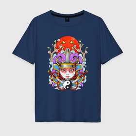 Мужская футболка хлопок Oversize с принтом Мифологическая девушка самурай , 100% хлопок | свободный крой, круглый ворот, “спинка” длиннее передней части | 