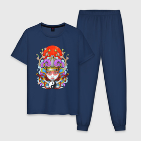 Мужская пижама хлопок с принтом Мифологическая девушка самурай в Кировске, 100% хлопок | брюки и футболка прямого кроя, без карманов, на брюках мягкая резинка на поясе и по низу штанин
 | 