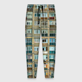 Мужские брюки 3D с принтом Панельный дом в Петрозаводске, 100% полиэстер | манжеты по низу, эластичный пояс регулируется шнурком, по бокам два кармана без застежек, внутренняя часть кармана из мелкой сетки | 