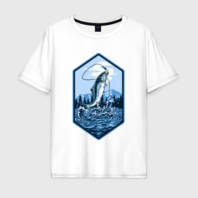 Мужская футболка хлопок Oversize с принтом Рыбка поймана в Новосибирске, 100% хлопок | свободный крой, круглый ворот, “спинка” длиннее передней части | 