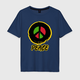 Мужская футболка хлопок Oversize с принтом Peace world в Курске, 100% хлопок | свободный крой, круглый ворот, “спинка” длиннее передней части | Тематика изображения на принте: 