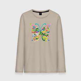 Мужской лонгслив хлопок с принтом Color butterfly в Тюмени, 100% хлопок |  | Тематика изображения на принте: 