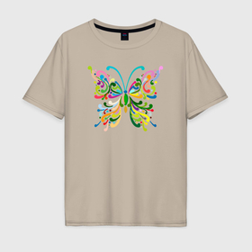 Мужская футболка хлопок Oversize с принтом Color butterfly в Тюмени, 100% хлопок | свободный крой, круглый ворот, “спинка” длиннее передней части | Тематика изображения на принте: 