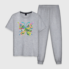 Мужская пижама хлопок с принтом Color butterfly в Санкт-Петербурге, 100% хлопок | брюки и футболка прямого кроя, без карманов, на брюках мягкая резинка на поясе и по низу штанин
 | 