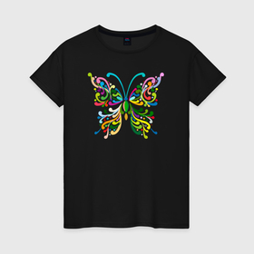 Женская футболка хлопок с принтом Color butterfly в Санкт-Петербурге, 100% хлопок | прямой крой, круглый вырез горловины, длина до линии бедер, слегка спущенное плечо | 