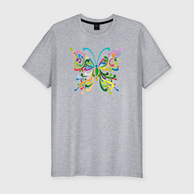 Мужская футболка хлопок Slim с принтом Color butterfly в Санкт-Петербурге, 92% хлопок, 8% лайкра | приталенный силуэт, круглый вырез ворота, длина до линии бедра, короткий рукав | 