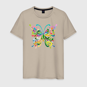 Мужская футболка хлопок с принтом Color butterfly в Санкт-Петербурге, 100% хлопок | прямой крой, круглый вырез горловины, длина до линии бедер, слегка спущенное плечо. | 