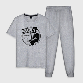 Мужская пижама хлопок с принтом Jazz lover в Санкт-Петербурге, 100% хлопок | брюки и футболка прямого кроя, без карманов, на брюках мягкая резинка на поясе и по низу штанин
 | 