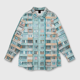 Мужская рубашка oversize 3D с принтом Хрущёвка в голубых тонах в Новосибирске,  |  | 