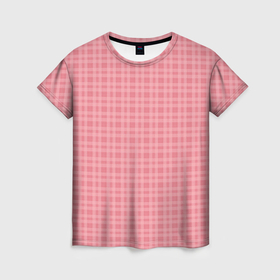 Женская футболка 3D с принтом Лососево розовый клетчатый в Екатеринбурге, 100% полиэфир ( синтетическое хлопкоподобное полотно) | прямой крой, круглый вырез горловины, длина до линии бедер | 