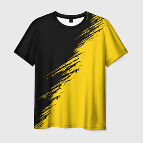 Мужская футболка 3D с принтом Черные штрихи на желтом фоне в Санкт-Петербурге, 100% полиэфир | прямой крой, круглый вырез горловины, длина до линии бедер | Тематика изображения на принте: 