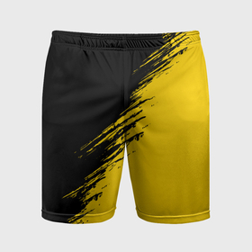 Мужские шорты спортивные с принтом Черные штрихи на желтом фоне в Санкт-Петербурге,  |  | Тематика изображения на принте: 