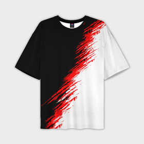 Мужская футболка oversize 3D с принтом Черные красные и белые штрихи красок в Санкт-Петербурге,  |  | 