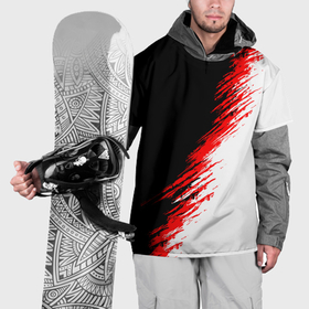 Накидка на куртку 3D с принтом Черные красные и белые штрихи красок в Санкт-Петербурге, 100% полиэстер |  | 