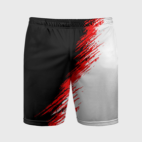 Мужские шорты спортивные с принтом Черные красные и белые штрихи красок в Курске,  |  | Тематика изображения на принте: 