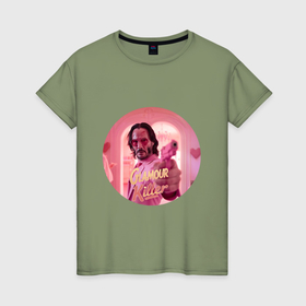 Женская футболка хлопок с принтом Джон Уик в гламурный убийца в Тюмени, 100% хлопок | прямой крой, круглый вырез горловины, длина до линии бедер, слегка спущенное плечо | 