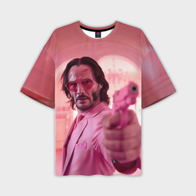 Мужская футболка oversize 3D с принтом Джон Уик в розовых очках сердечках ,  |  | 