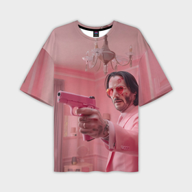 Мужская футболка oversize 3D с принтом Джон Уик в розовом костюме в Кировске,  |  | 