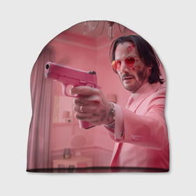 Шапка 3D с принтом Джон Уик в розовом костюме в Кировске, 100% полиэстер | универсальный размер, печать по всей поверхности изделия | 