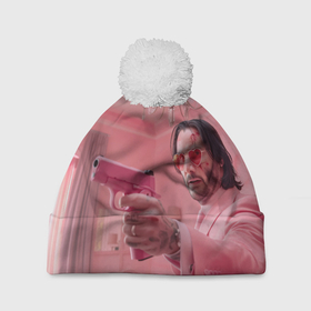 Шапка 3D c помпоном с принтом Джон Уик в розовом костюме в Курске, 100% полиэстер | универсальный размер, печать по всей поверхности изделия | 