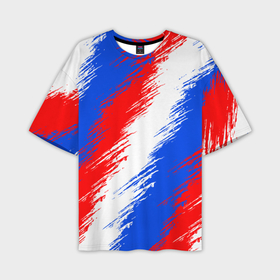 Мужская футболка oversize 3D с принтом Триколор штрихи красок в Санкт-Петербурге,  |  | Тематика изображения на принте: 