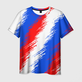 Мужская футболка 3D с принтом Триколор штрихи красок в Санкт-Петербурге, 100% полиэфир | прямой крой, круглый вырез горловины, длина до линии бедер | Тематика изображения на принте: 