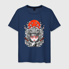 Мужская футболка хлопок с принтом Мифическая девушка самурай в Кировске, 100% хлопок | прямой крой, круглый вырез горловины, длина до линии бедер, слегка спущенное плечо. | 