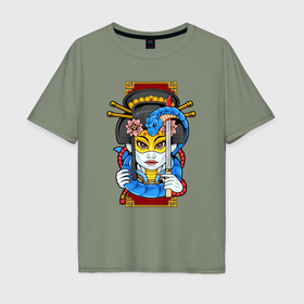 Мужская футболка хлопок Oversize с принтом Японская девушка киборг куноити в Курске, 100% хлопок | свободный крой, круглый ворот, “спинка” длиннее передней части | 