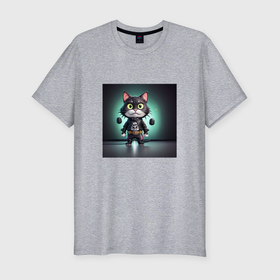 Мужская футболка хлопок Slim с принтом Крутой японский черный кот , 92% хлопок, 8% лайкра | приталенный силуэт, круглый вырез ворота, длина до линии бедра, короткий рукав | 