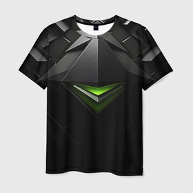 Мужская футболка 3D с принтом Green black  abstract geforce nvidia style , 100% полиэфир | прямой крой, круглый вырез горловины, длина до линии бедер | 