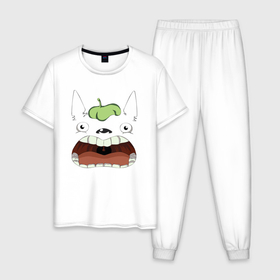 Мужская пижама хлопок с принтом Кричащий Тоторо в Екатеринбурге, 100% хлопок | брюки и футболка прямого кроя, без карманов, на брюках мягкая резинка на поясе и по низу штанин
 | 