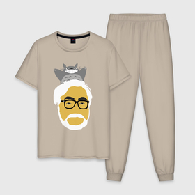 Мужская пижама хлопок с принтом Тоторо и Миядзаки , 100% хлопок | брюки и футболка прямого кроя, без карманов, на брюках мягкая резинка на поясе и по низу штанин
 | 