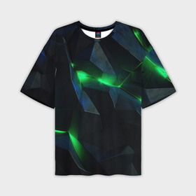 Мужская футболка oversize 3D с принтом Объемная геометрическая  зеленая неоновая абстракция на черном в Петрозаводске,  |  | Тематика изображения на принте: 