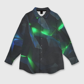 Мужская рубашка oversize 3D с принтом Объемная геометрическая  зеленая неоновая абстракция на черном в Кировске,  |  | 