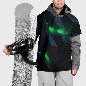 Накидка на куртку 3D с принтом Объемная геометрическая  зеленая неоновая абстракция на черном , 100% полиэстер |  | Тематика изображения на принте: 