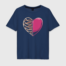 Мужская футболка хлопок Oversize с принтом Сердце в груди в Екатеринбурге, 100% хлопок | свободный крой, круглый ворот, “спинка” длиннее передней части | 