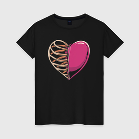 Женская футболка хлопок с принтом Сердце в груди в Екатеринбурге, 100% хлопок | прямой крой, круглый вырез горловины, длина до линии бедер, слегка спущенное плечо | 