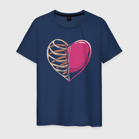 Мужская футболка хлопок с принтом Сердце в груди в Екатеринбурге, 100% хлопок | прямой крой, круглый вырез горловины, длина до линии бедер, слегка спущенное плечо. | 